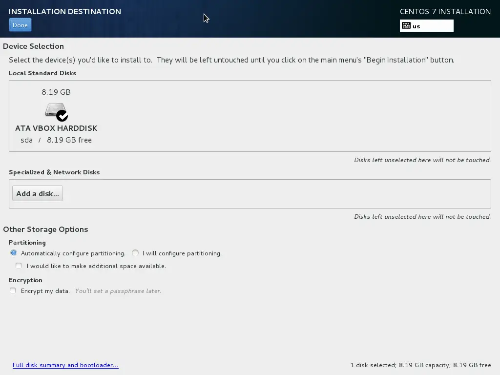 CentOS 7 NetInstall - Partitionierungsschema
