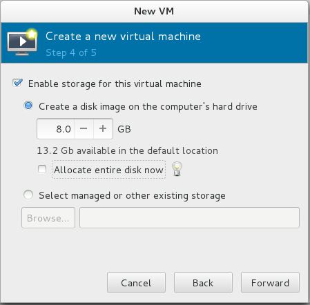 Install KVM on Fedora 26 - Virt Manager - Allocating Storage