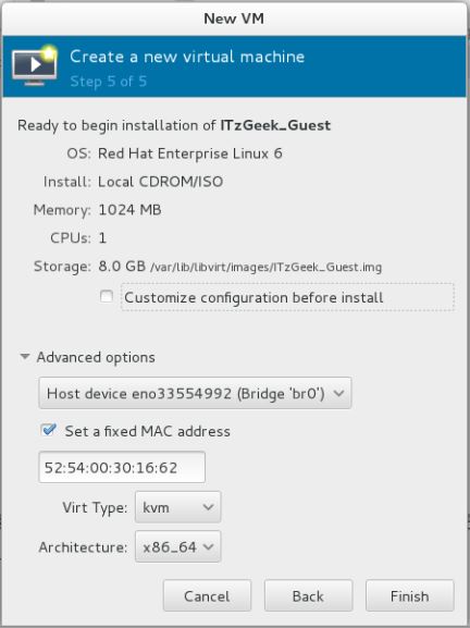 Install KVM on Fedora 26 - Virt Manager - Summary