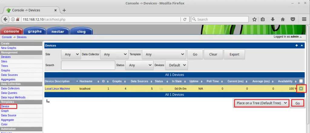 Install Cacti on CentOS 7 - Add Device to Graphs