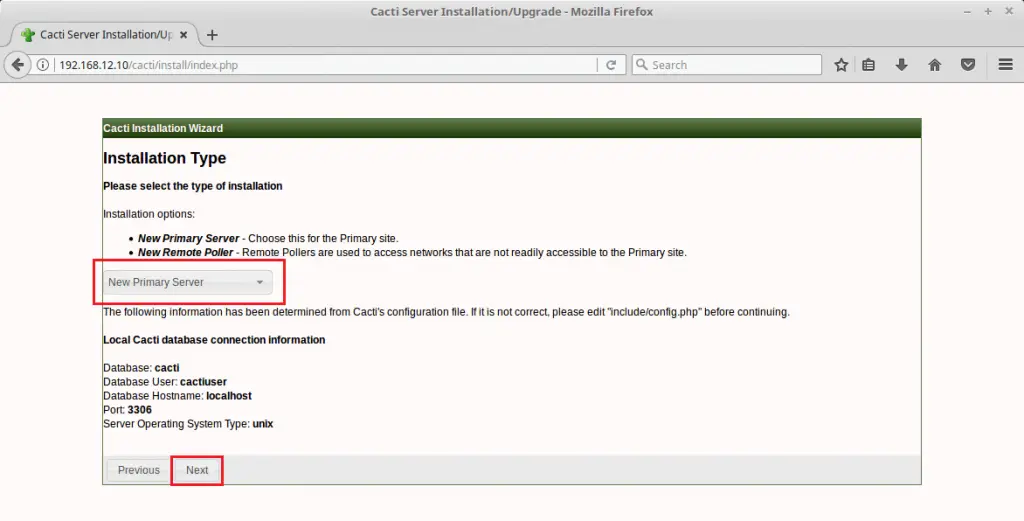 Install Cacti on CentOS 6 - Cacti Installation Type