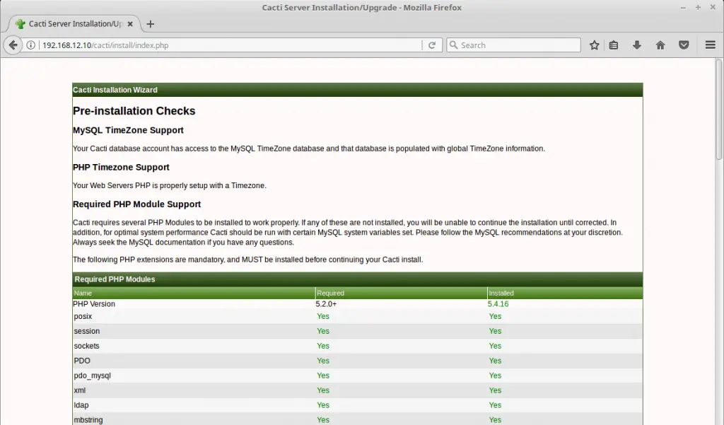 Install Cacti on CentOS 7 - Cacti Pre-Installation Checks