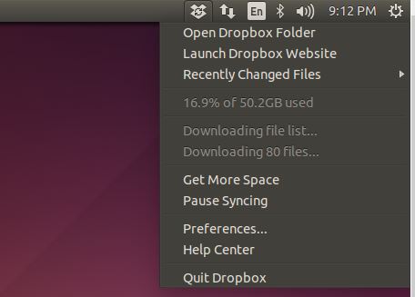 Ubuntu 14.10 -  Dropbox Panel