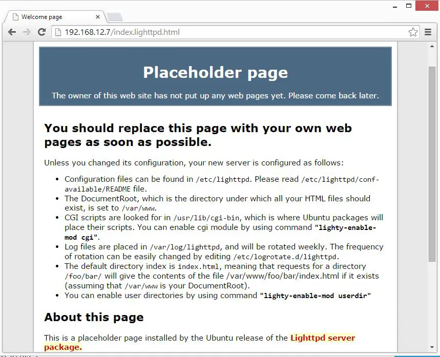 Ubuntu 14.10 - LLMP Installation - Lighttpd default page
