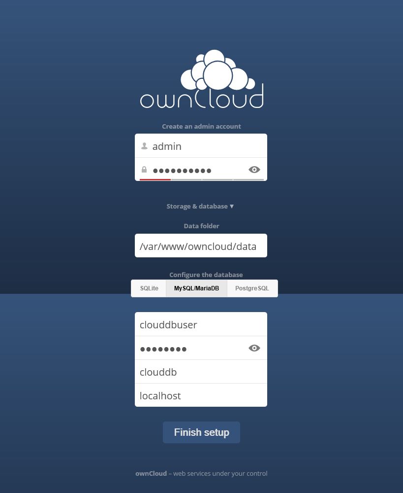 Ubuntu 14.10 - ownCloud 7 Setup Page MySQL