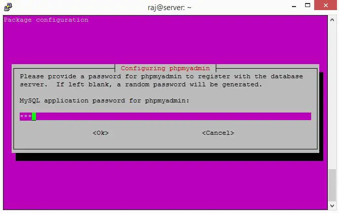 Ubuntu 14.10 - phpMyAdmin - Application Password for phpmyadmin