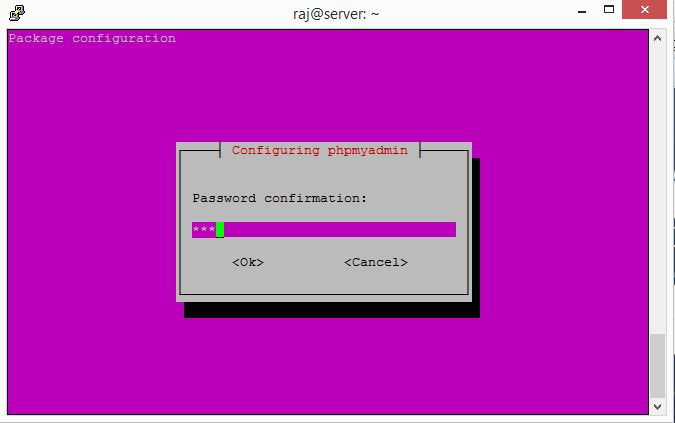 Ubuntu 14.10 - phpMyAdmin - Re Enter Application Password for phpmyadmin