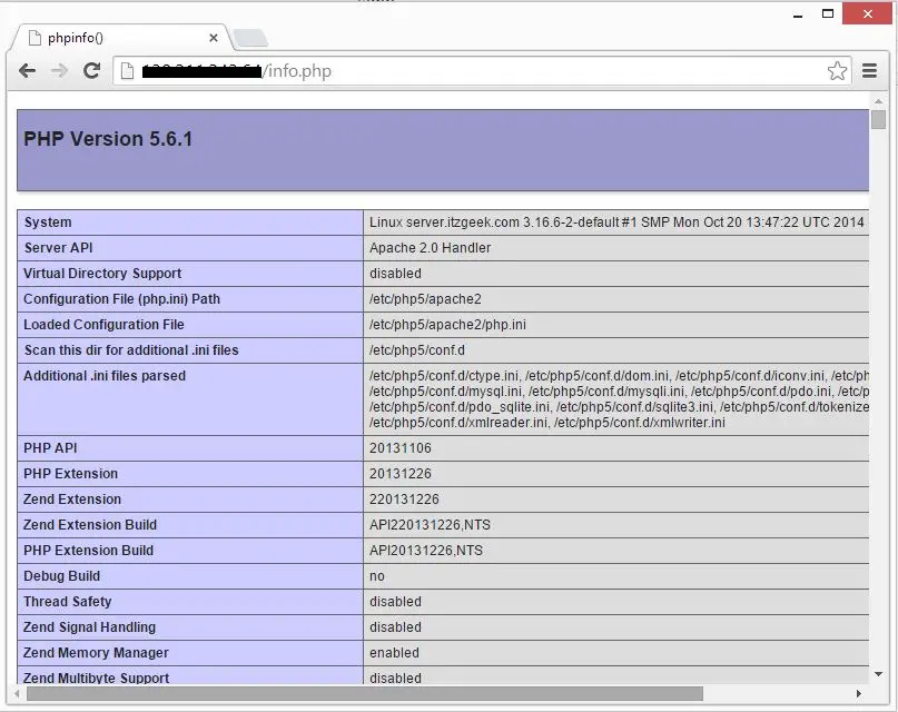 openSUSE 13.2 - LAMP Installation - PHP info