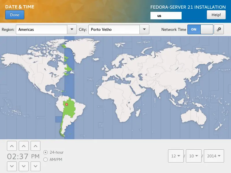 Fedora Server 21 - Date and Time