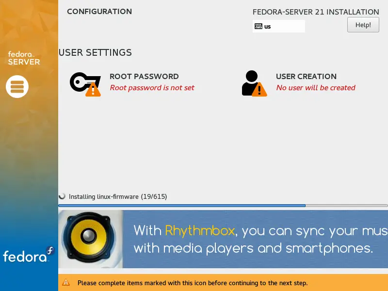 Fedora Server 21 - Installing