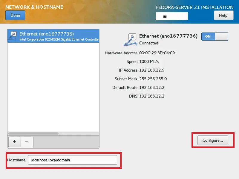 Fedora Server 21 - Set Network