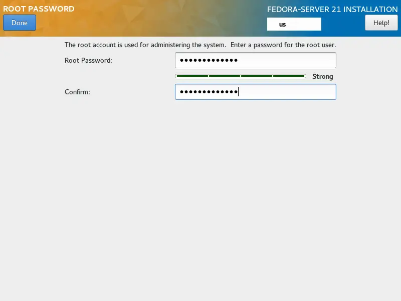 Fedora Server 21 - Set root password