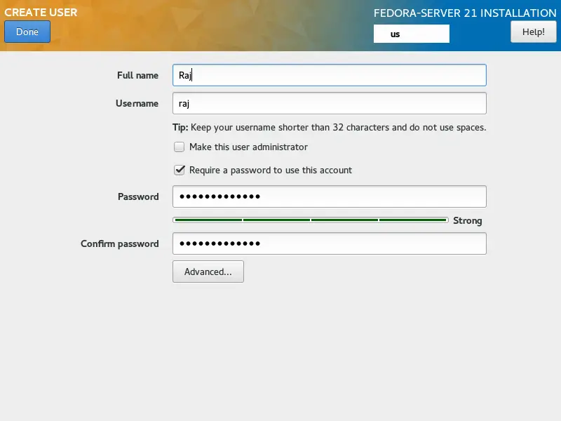 Fedora Server 21 - User Creation