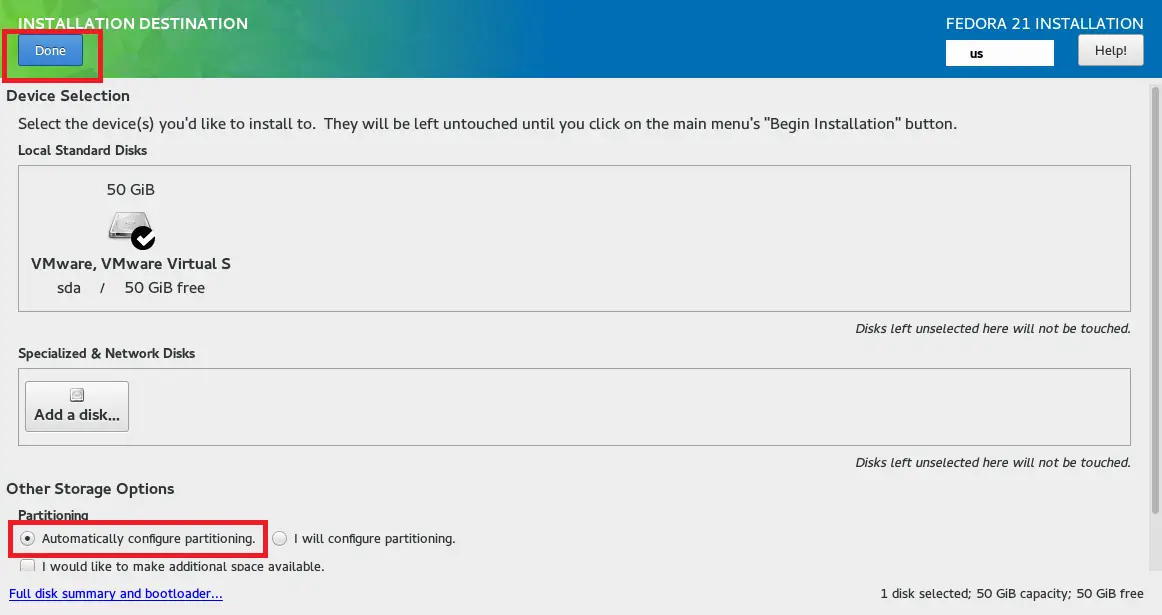 Fedora WS 21 -  Automatic Partitioning