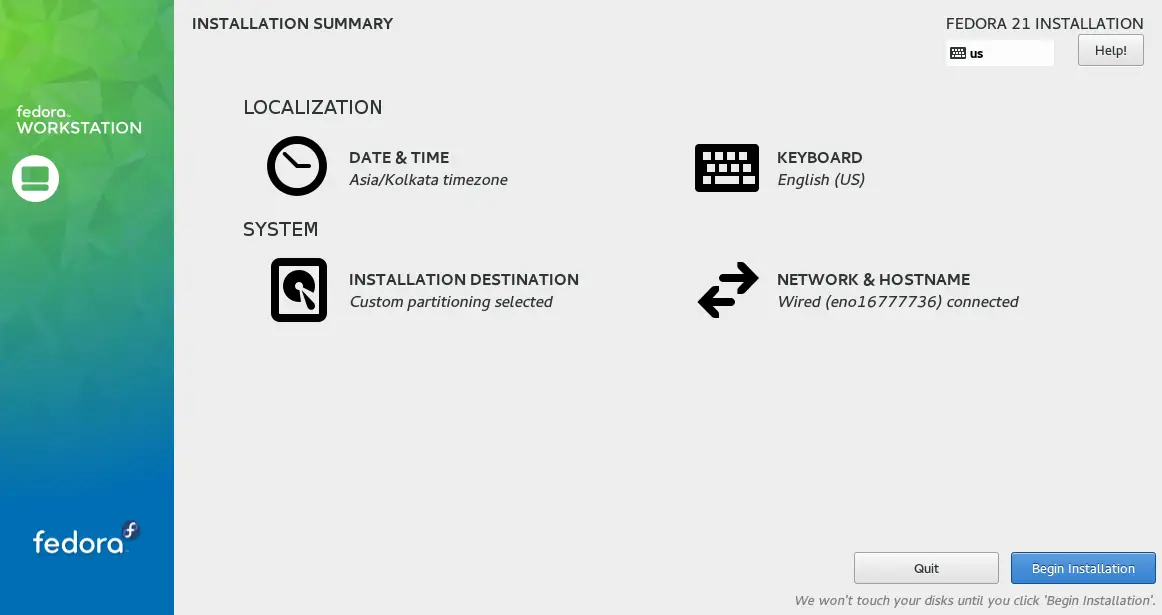 Fedora WS 21 - Begin Installation