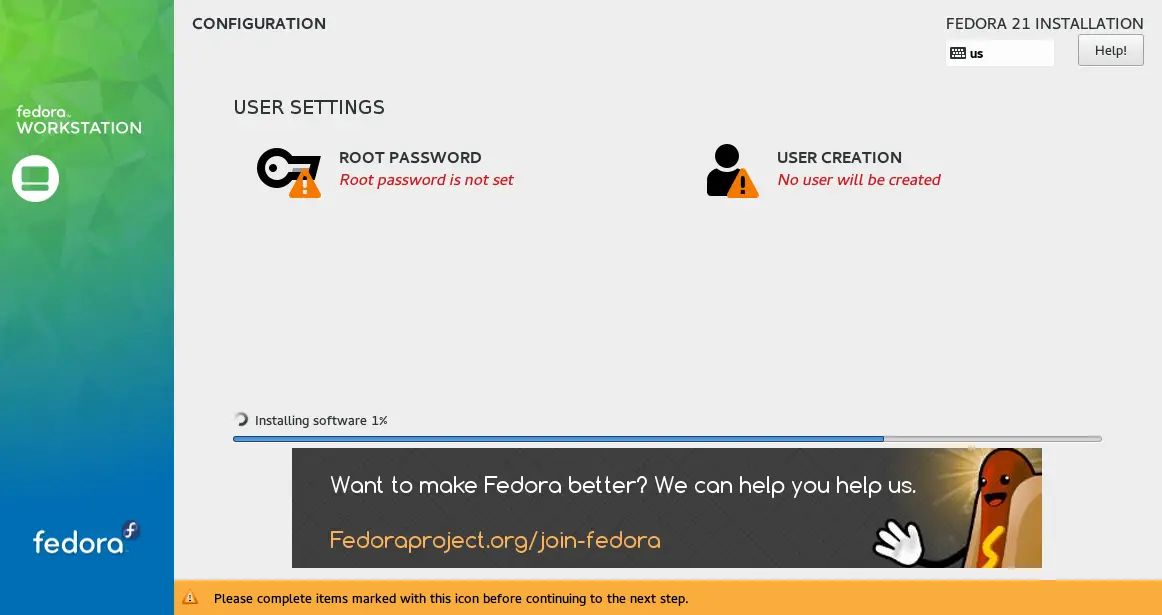 Fedora WS 21 -  Installing