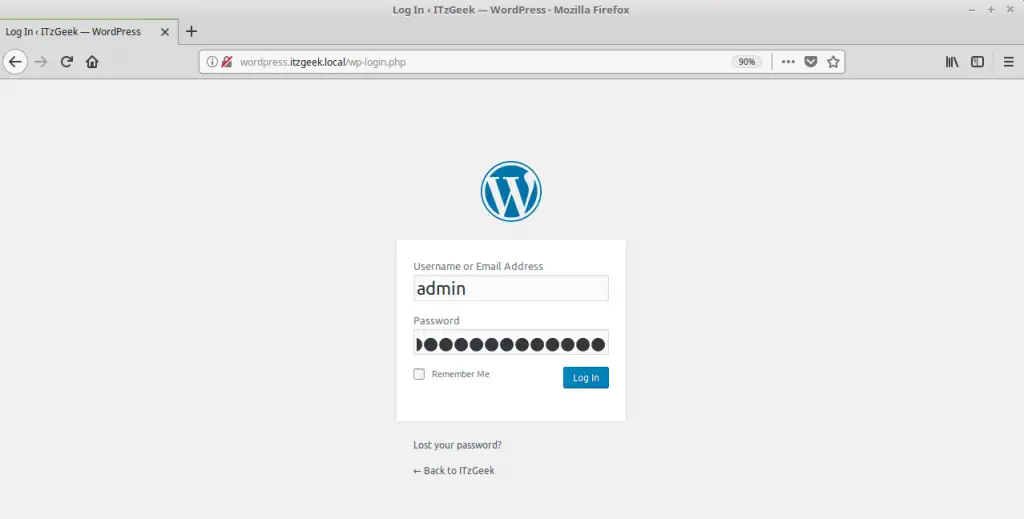 Install WordPress with Nginx on Fedora 27 - WPAdmin Login Page