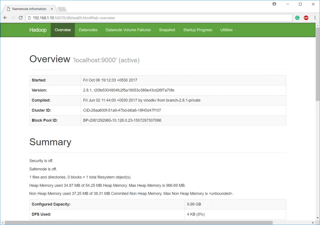 Install Apache Hadoop on Debian 9 - Hadoop NameNode Information
