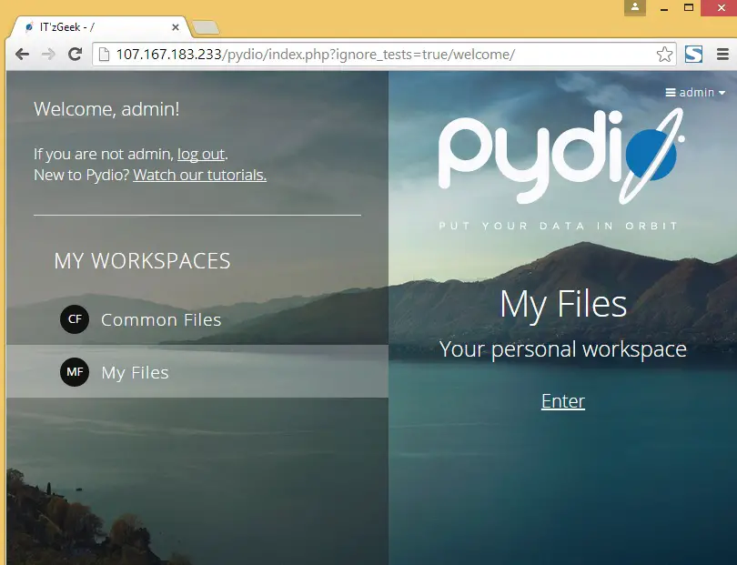 pydio admin home page