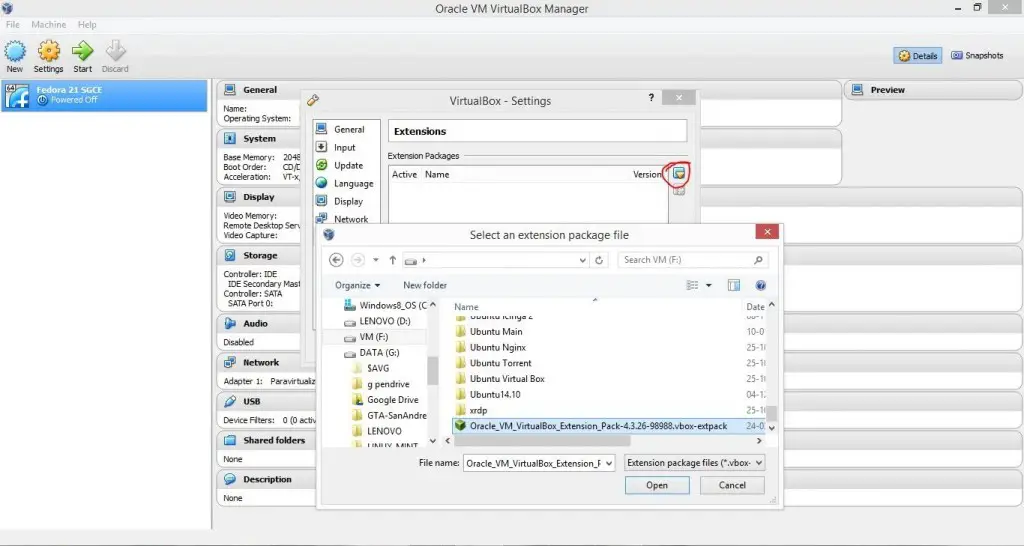 How to use virtualbox extension pack gaswinning