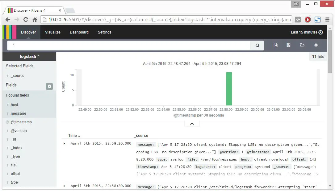 Install ELK - Kibana Discover the Logs