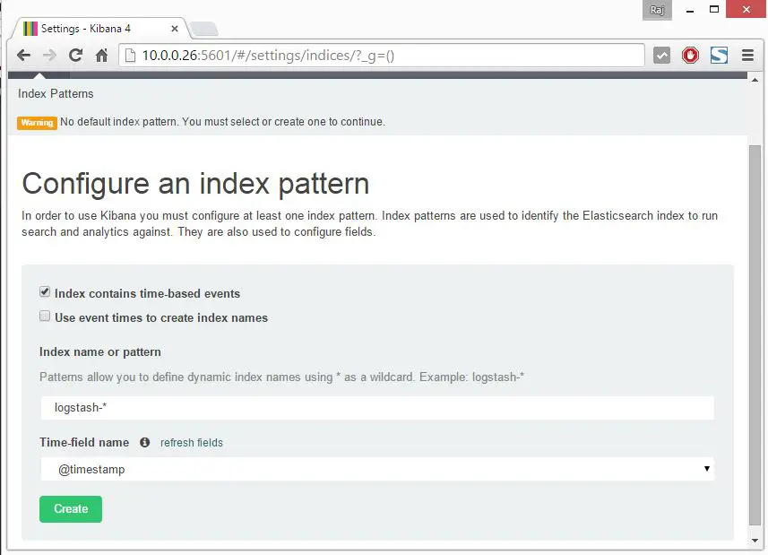 Install ELK - Kibana Index Selection