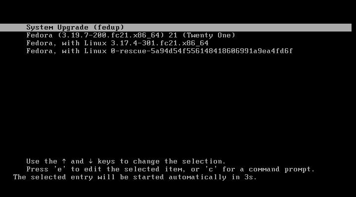 Fedora 22 Upgrade-Grub Menu