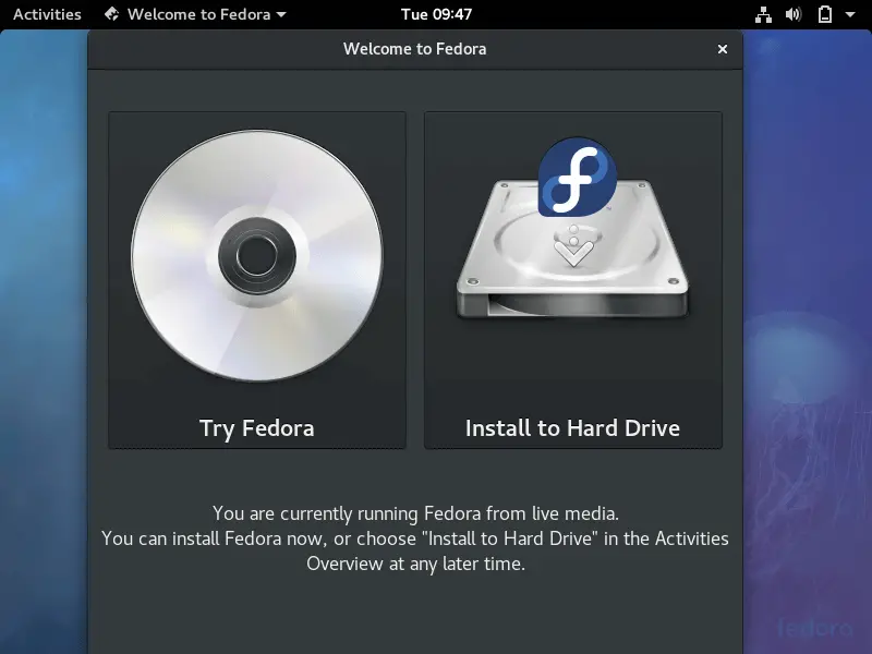 Install Fedora 27 Workstation - Install to HardDrive