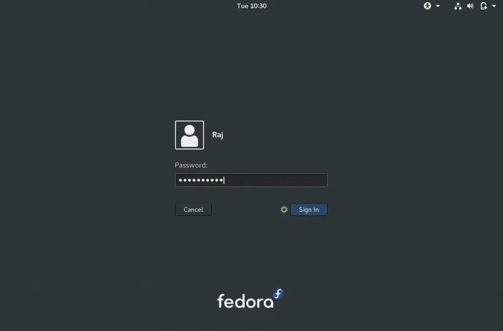 Install Fedora 27 Workstation - Login