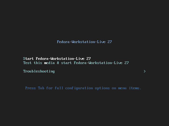 Install Fedora 27 Workstation - Start Fedora Workstation Live