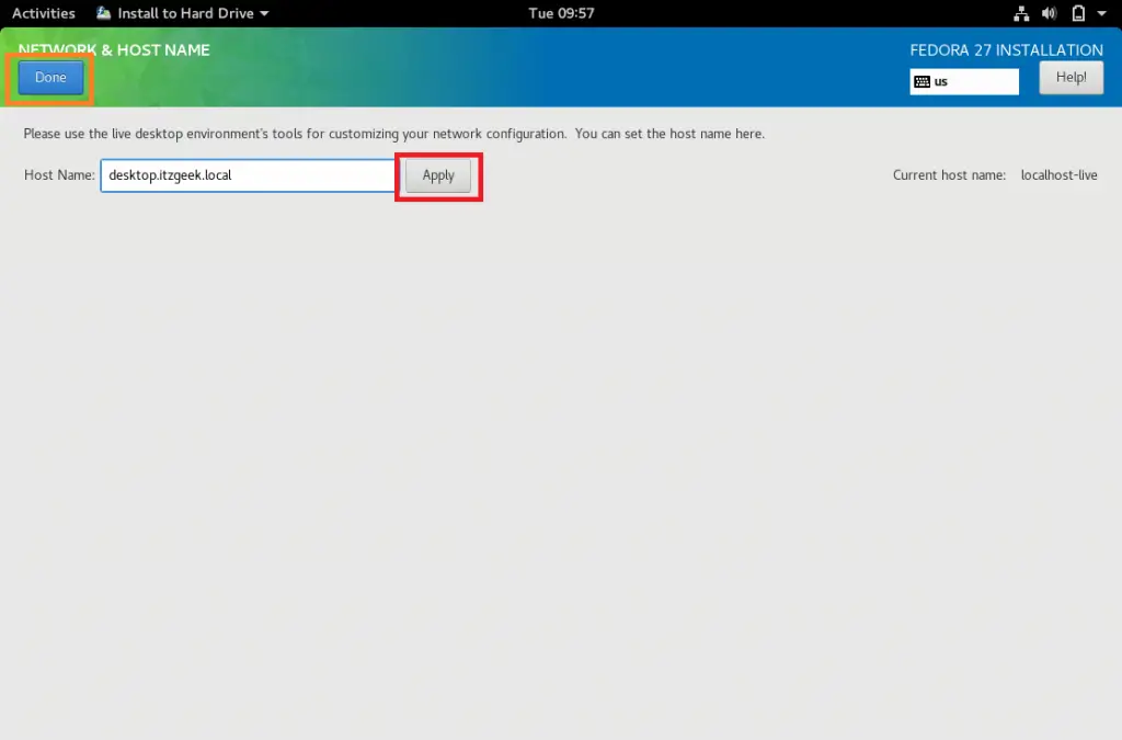 Install Fedora 27 Workstation - System Name