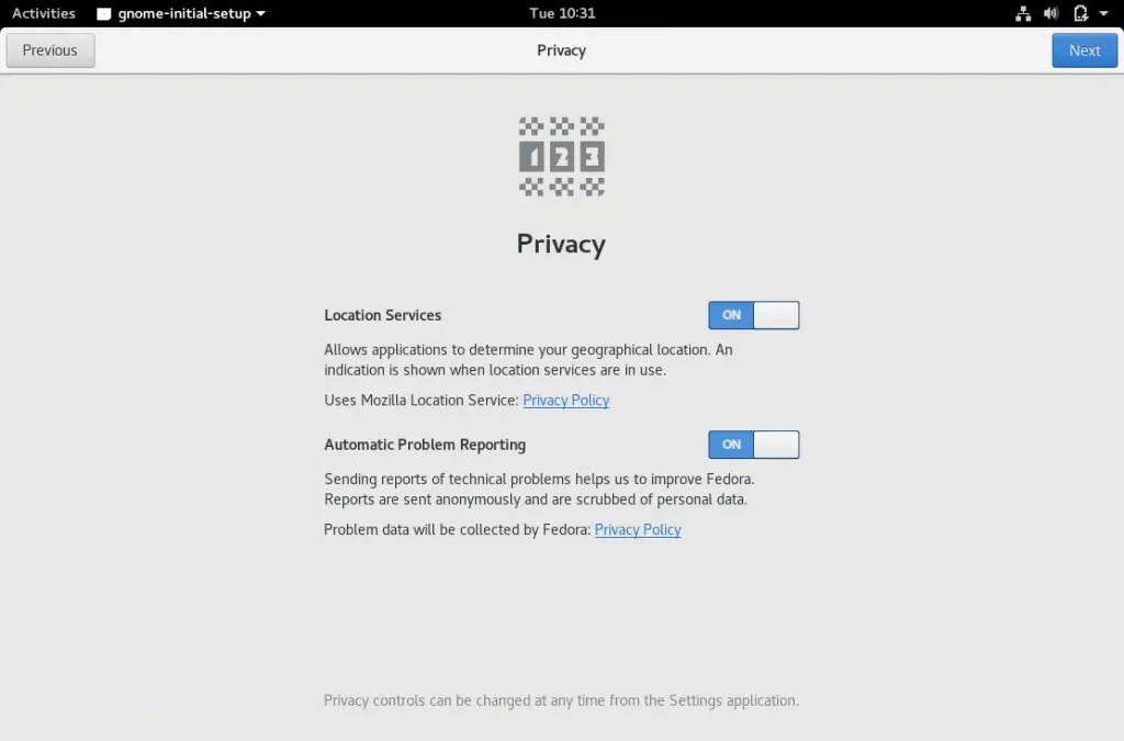 Fedora 27 Workstation Post Installation - Privacy