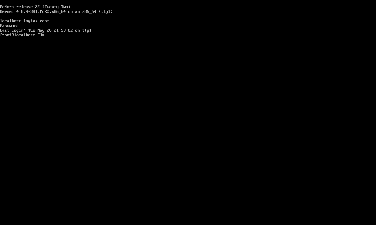 Fedora Server 22 Installation - Login Screen