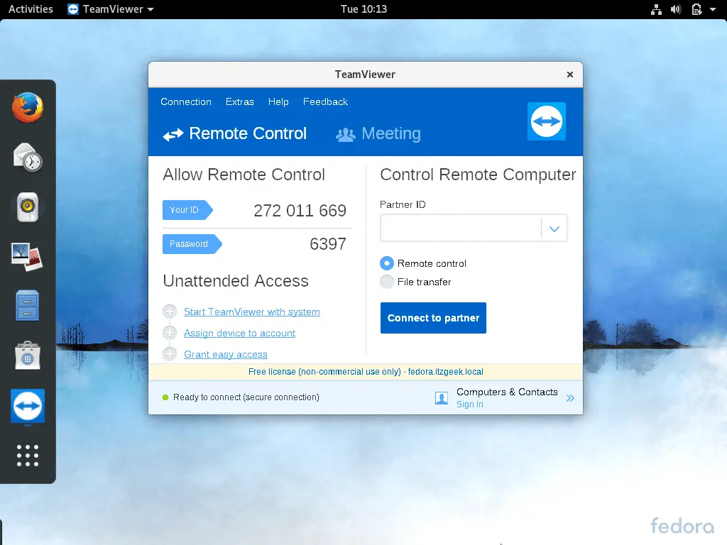 Install TeamViewer on Fedora 26 - TeamViewer Running on Fedora 26