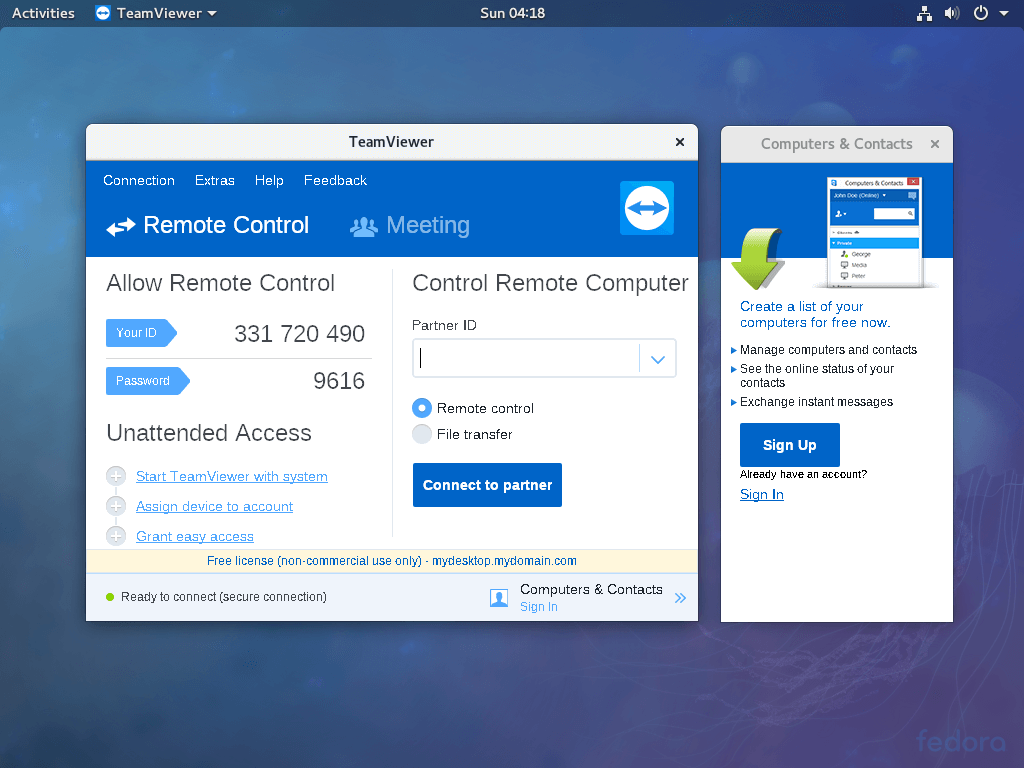 Install TeamViewer on Fedora 27 - TeamViewer Running on Fedora 27