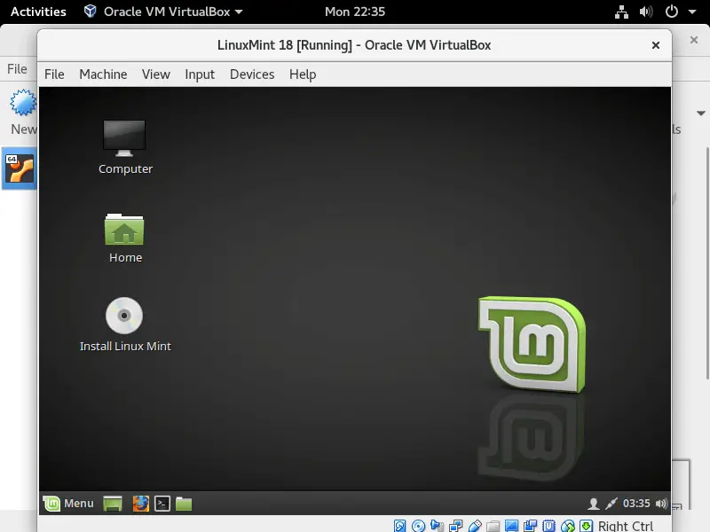 Install VirtualBox 5.2 on Fedora 27 - VirtualBox Running on Fedora 27