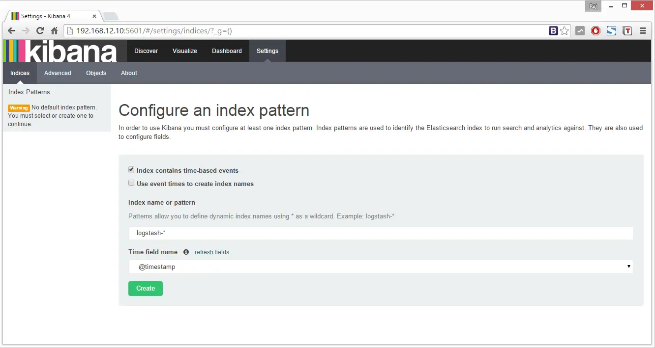 Install Elasticsearch, Logstash and Kibana 4 on Ubuntu 14.04 - Index Pattern