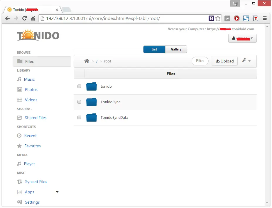 Install Tonido - DashBoard