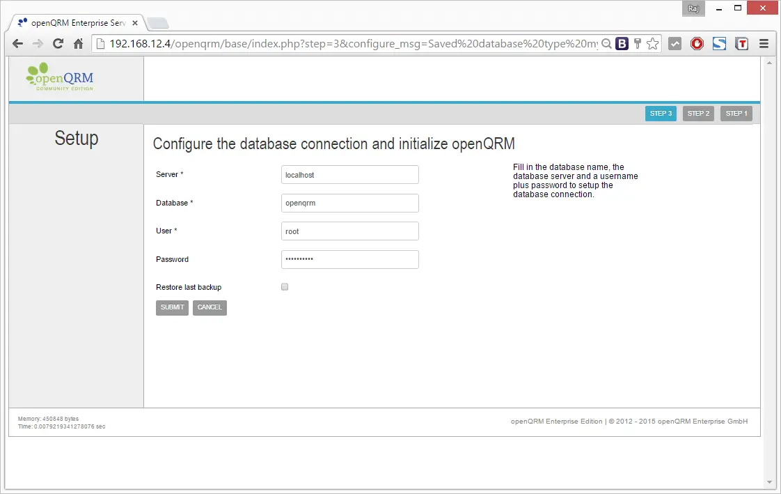 Install openQRM Database Details