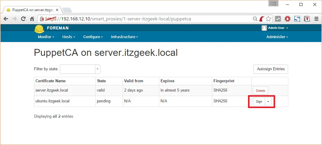 Add Puppet Nodes to Foreman - Agent Certificates