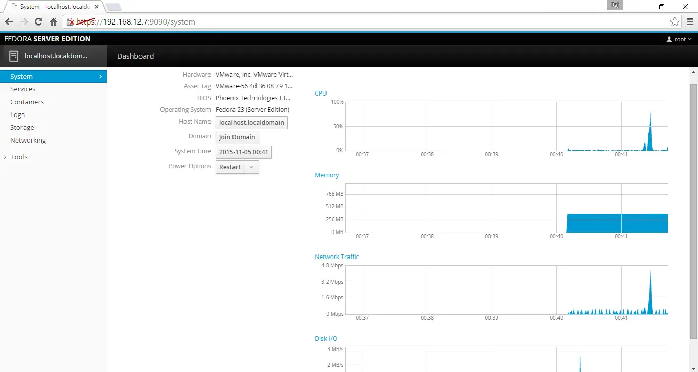 Fedora Server 23 - Cockpit Management