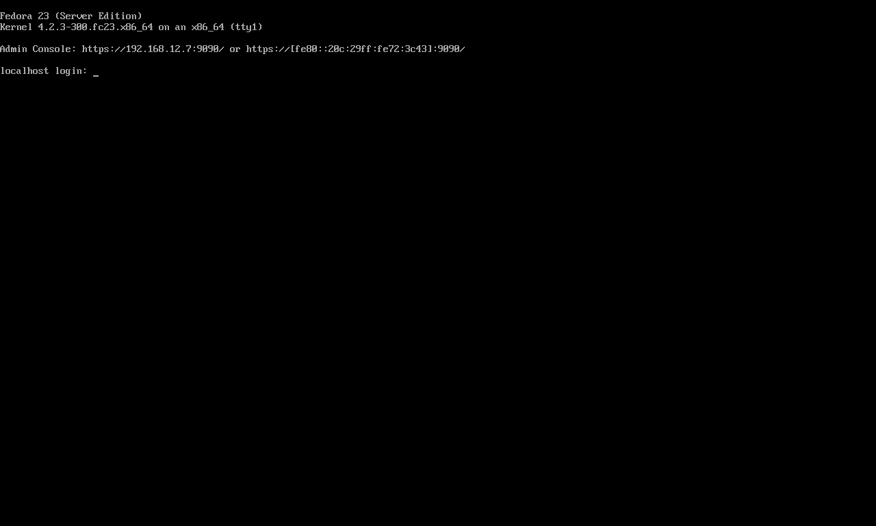 Fedora Server 23 - Login Screen