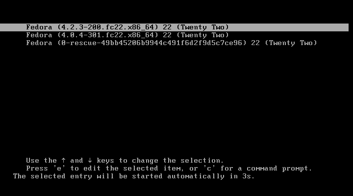 Fedora Server Ugrade - GRUB Menu
