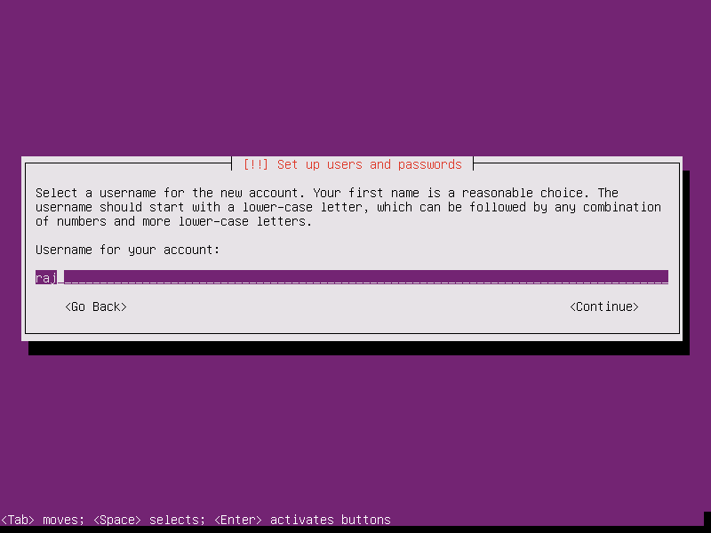 Install Ubuntu 15.10 Server - Account Name