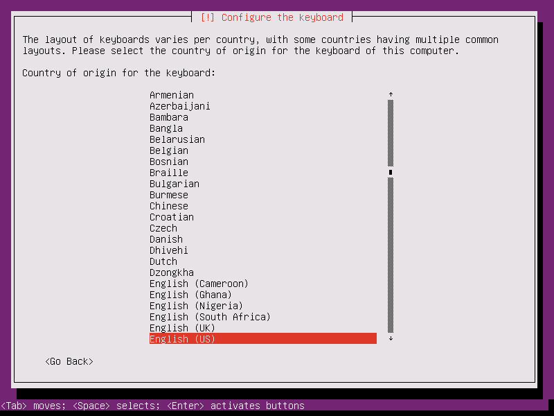 Install Ubuntu 15.10 Server - Configure the keyboard