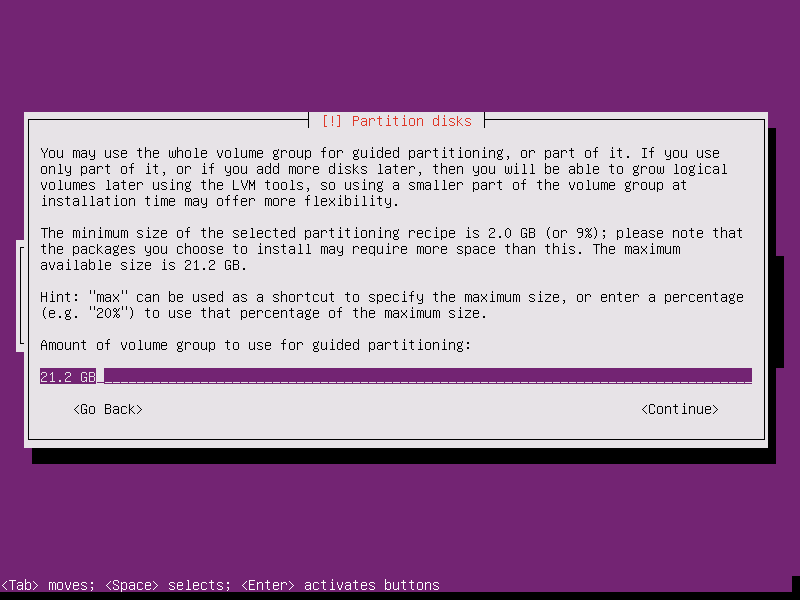 Install Ubuntu 15.10 Server - Disk Size