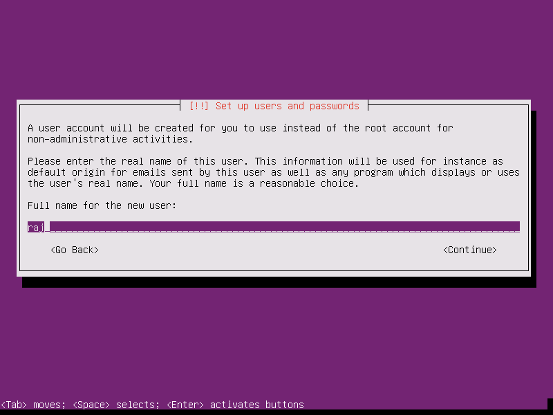 Install Ubuntu 15.10 Server - Full Name