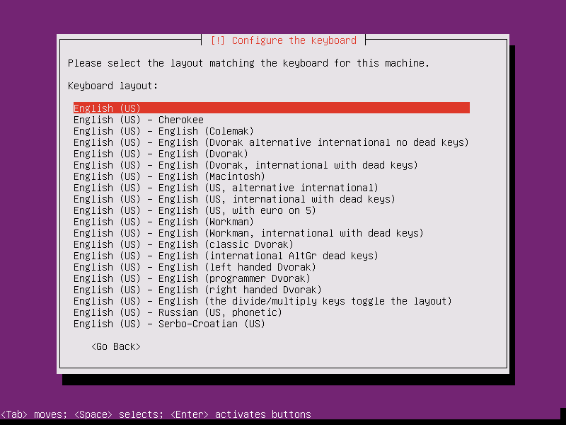 Install Ubuntu 15.10 Server - Keyboard Layout