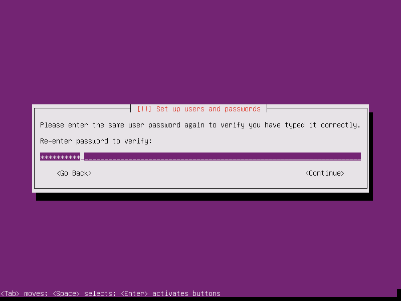 Install Ubuntu 15.10 Server - Re Enter Password