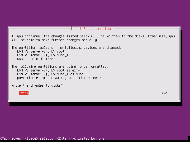 Install Ubuntu 15.10 Server - Writing the changes